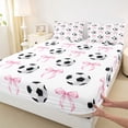 thumbnail image 4 of Erosebridal Pink Ribbon Bowknot Queen Sheet Sets For Bow Girl,Cartoon Soccer Pattern Ball Sport Theme Bed Set 4pcs, 4 of 6