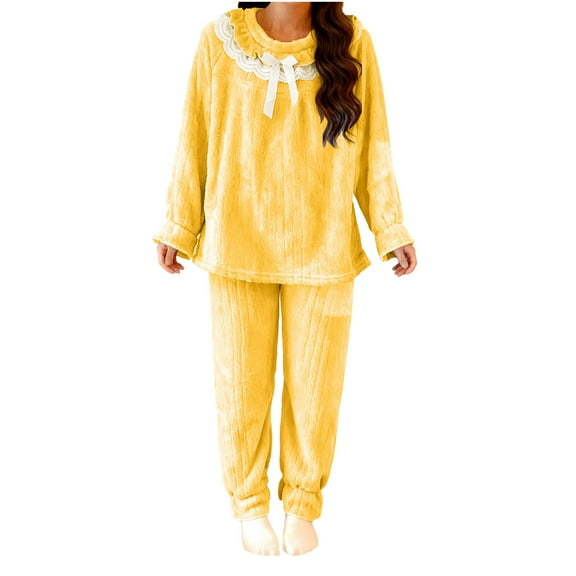 Levmjia Womens Nightgown Lace Flannel Long-Sleeved Trousers Suit Sleepwear Pure Cotton Comfortable Loungewear For Women Soft Breathable Home Clothes Dress