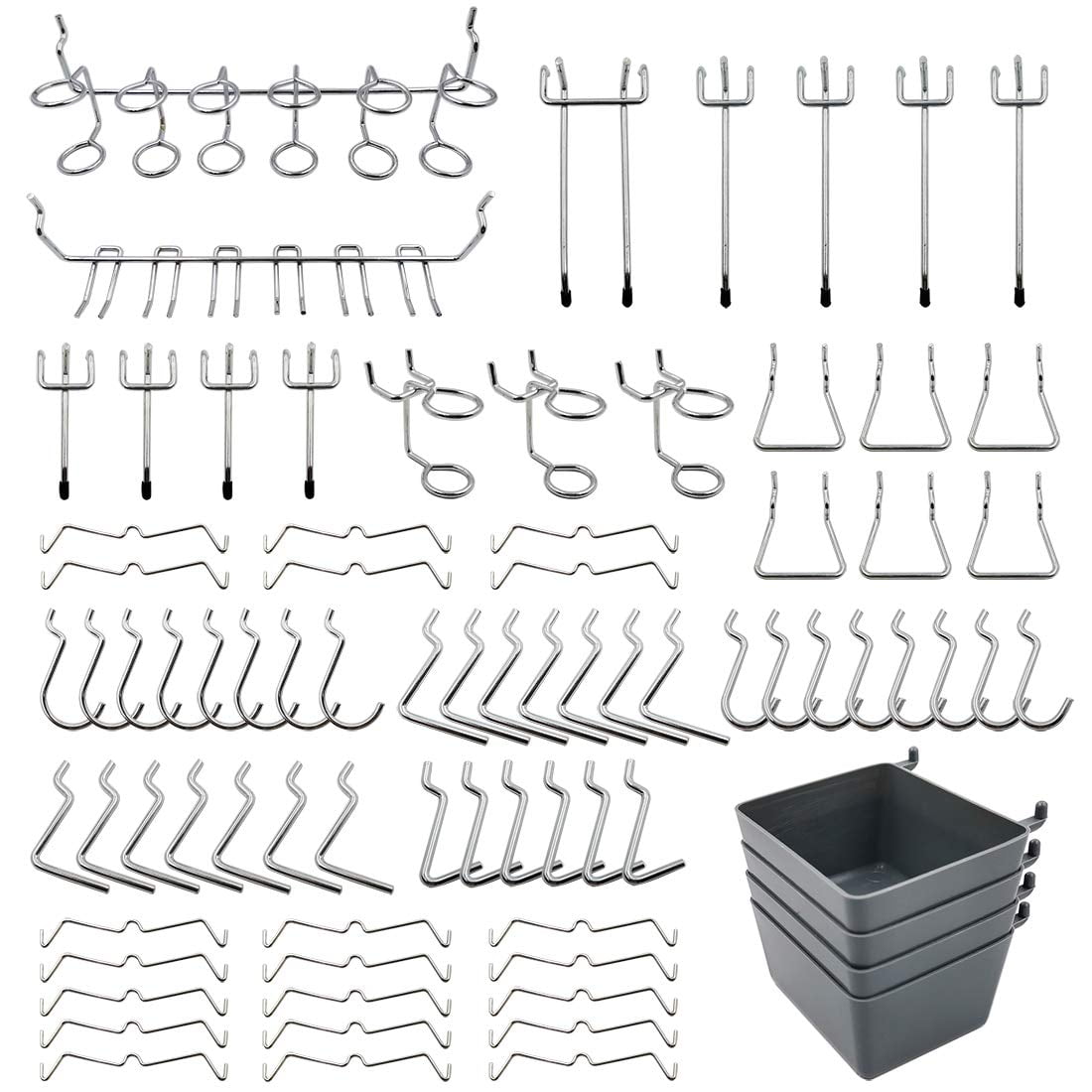 BESRTWE Pegboard Hooks Assortment with Pegboard Bins, Peg Locks, for Organizing Various Tools, 80 Piece