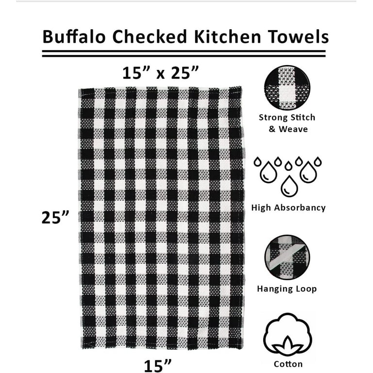 fillURbasket Buffalo Plaid Black Kitchen Towels and Dishcloths Set Check Dish Towels with Dishcloths for Washing Drying Dishes 100% Cotton 15”X 25”