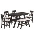 thumbnail image 3 of Set of 6 Dining Table Set, Counter Height Dining Table with Storage Shelf and Wide Tabletop, Modern Dining Furniture Set Dining Table with 4 Dining Chairs and 1 Bench for Kitchen, Espresso, 3 of 7