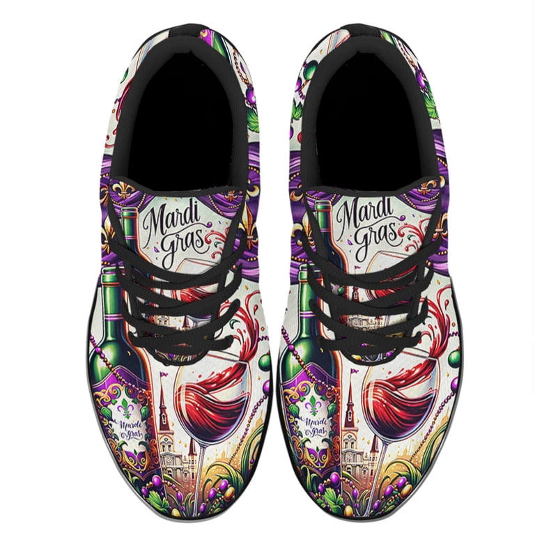 Mardi Gras Wine Glass Shoes Sneakers for Women Men Black  display picture 2