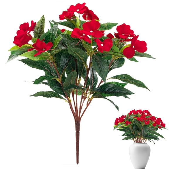 1 Artificial Flower Artificial Flowers for Outdoors Impatiens Flowers Bouquet Decorations Faux Plants for Spring Summer Garden Porch Patio Window Box Balcony Home
