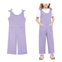 Girls' Casual Sleeveless Jumpsuits Purple Overalls with Side Pockets Summer Clothes for Girls Girls' Fashion 9-10 Years Girls Fashion