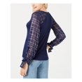 thumbnail image 2 of MAISON JULES $39 Womens New Navy Plaid Sleeve Contrast Top M B+B, 2 of 3