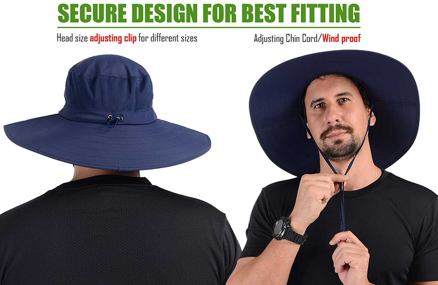 USHAKE Foldable Super Wide Brim Fishing Hat Bucket Safari Hat Sun Hat UPF 50