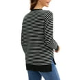 thumbnail image 3 of Suéter de punto a rayas para mujer ATHLECHIC, cuello redondo, oversized, con aberturas laterales, tops casuales de otoño, M negro-blanco, 3 of 5