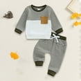thumbnail image 2 of Xudanell 9-12 Month Boy Clothes Fashion Newborn Baby Boy Outfits Crewneck Sweatshirt Pants Casual Set Two Color Splicing, 2 of 4