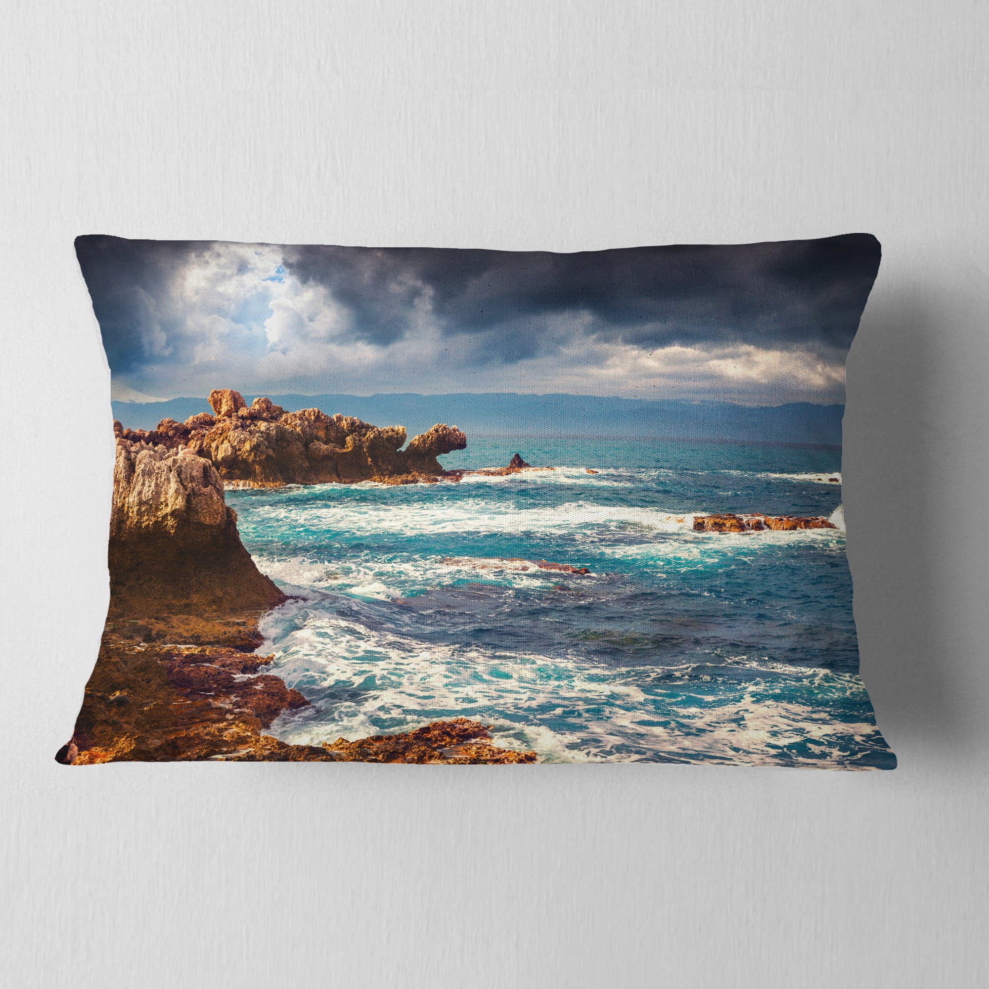 Designart Volcanic Beach Stormy Weather - Seashore Throw Pillow - 12x20