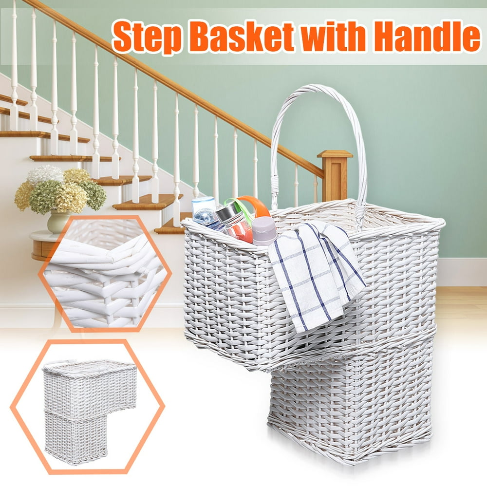 Wicker Storage Stair Basket with Handles Laundry Baskets Large Capacity 16x8x16.5 '' Walmart
