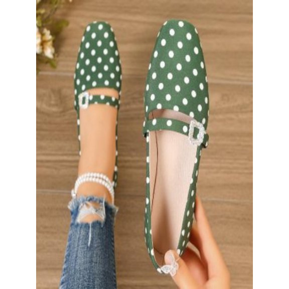 Busydd Flats for Women with Polka Dot Fashion Shiny Buckle Detail Slip on Dress Shoes 41