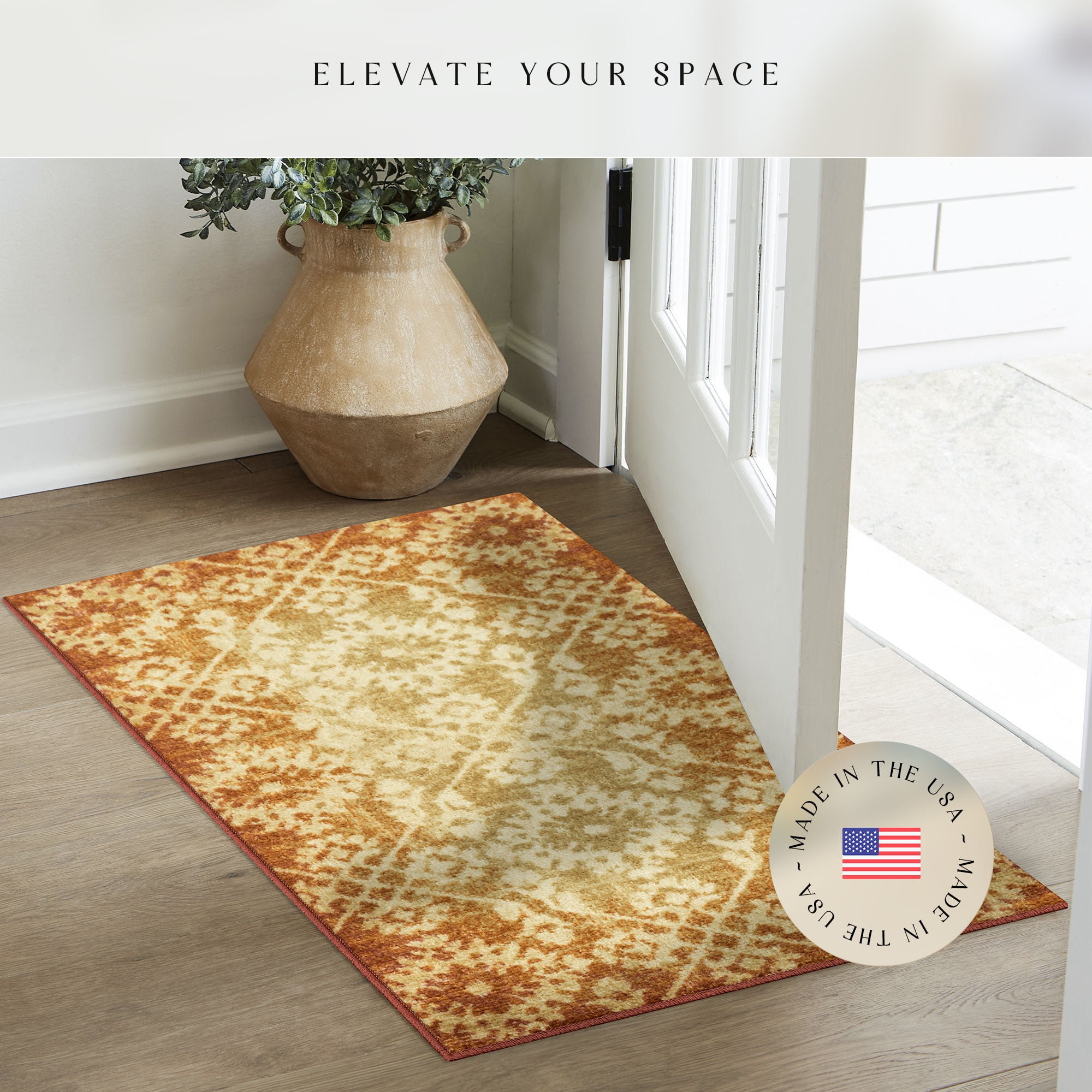 Maples Rugs Arden Farmhouse Trellis Gold Terracotta Washable Entryway Area Rug, 1'8 x 2'10