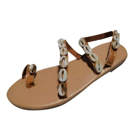 

Penkiiy Fashion Women String Shell Ladies Comfy Sandals Flat Casual Beach Shoes