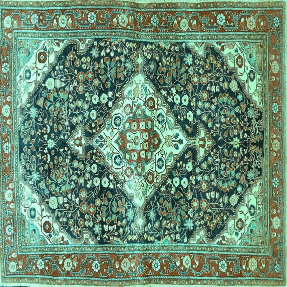 Ahgly Company Indoor Square Medallion Turquoise Blue Traditional Area Rugs, 8' Square