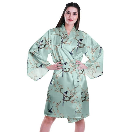 

Moomaya Printed Womens Kimono Sleeve Robes Satin Silk Getting Ready Bridal Robe Coverup