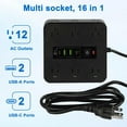 thumbnail image 2 of 2026 New 16 in 1 Power Strip Surge Protector, Versatile Flat Plug Surges Protector with 12 Ac Outlets & 4 USB, for Home Office Dorm (Black), 2 of 8