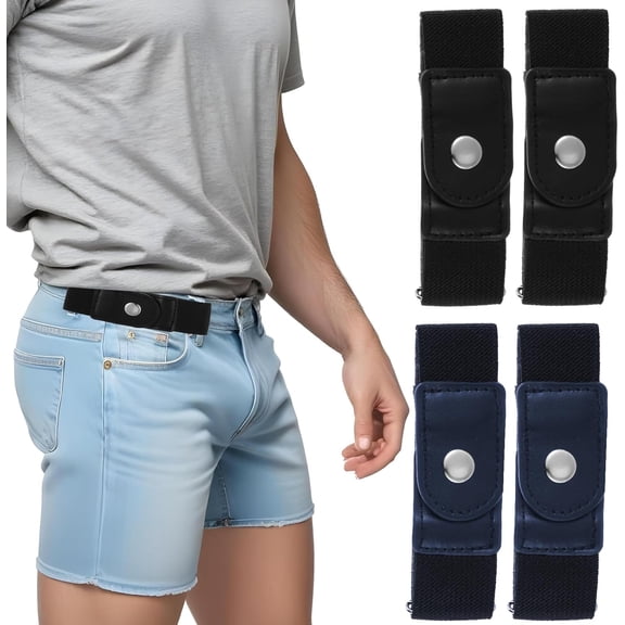 4 Pcs Men Side Belts No Buckle Elastic Belt Without Buckle Elastic Stretch Adjustable Belt Loop(Black Dark Blue)