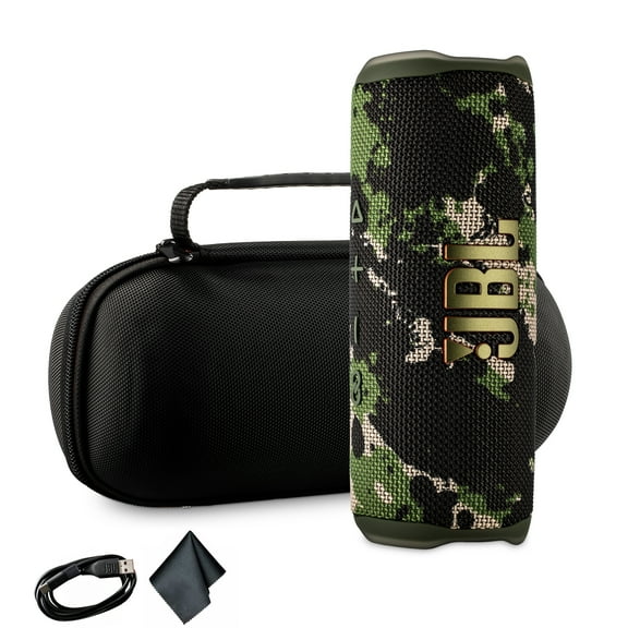 JBL Flip 6 Portable Bluetooth Speaker, IP67 Waterproof, Deep Bass, Squad Bundle with Travel Case (International Model)