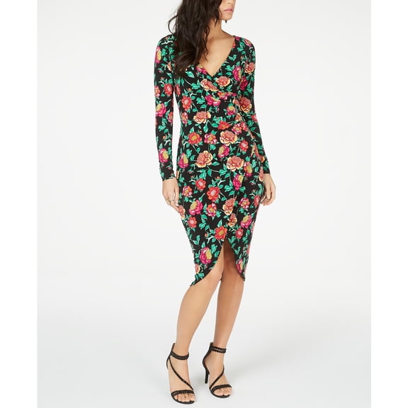 Thalia Sodi Women's Floral-Print Crossover Dress Black Size Medium