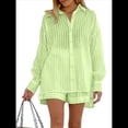 thumbnail image 1 of Conjuntos de 2 Piezas: Camisa Abotonada, Top y Pantalones Cortos, Conjuntos Casuales para Estar en Casa Verde M, 1 of 6