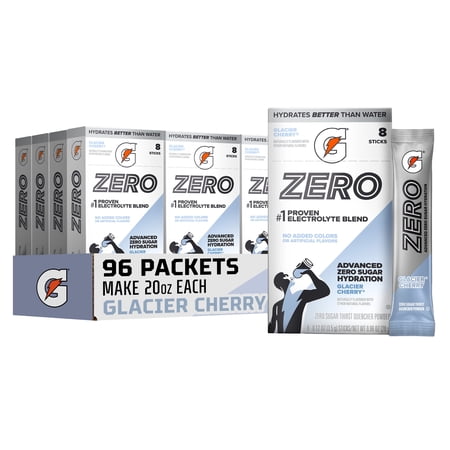 Gatorade Zero Sugar Glacier Cherry Powder Sticks, 12 Boxes