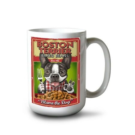 

15 fl oz Ceramic Mug Boston Terrier Retro Baked Beans Ad Dishwasher & Microwave Safe