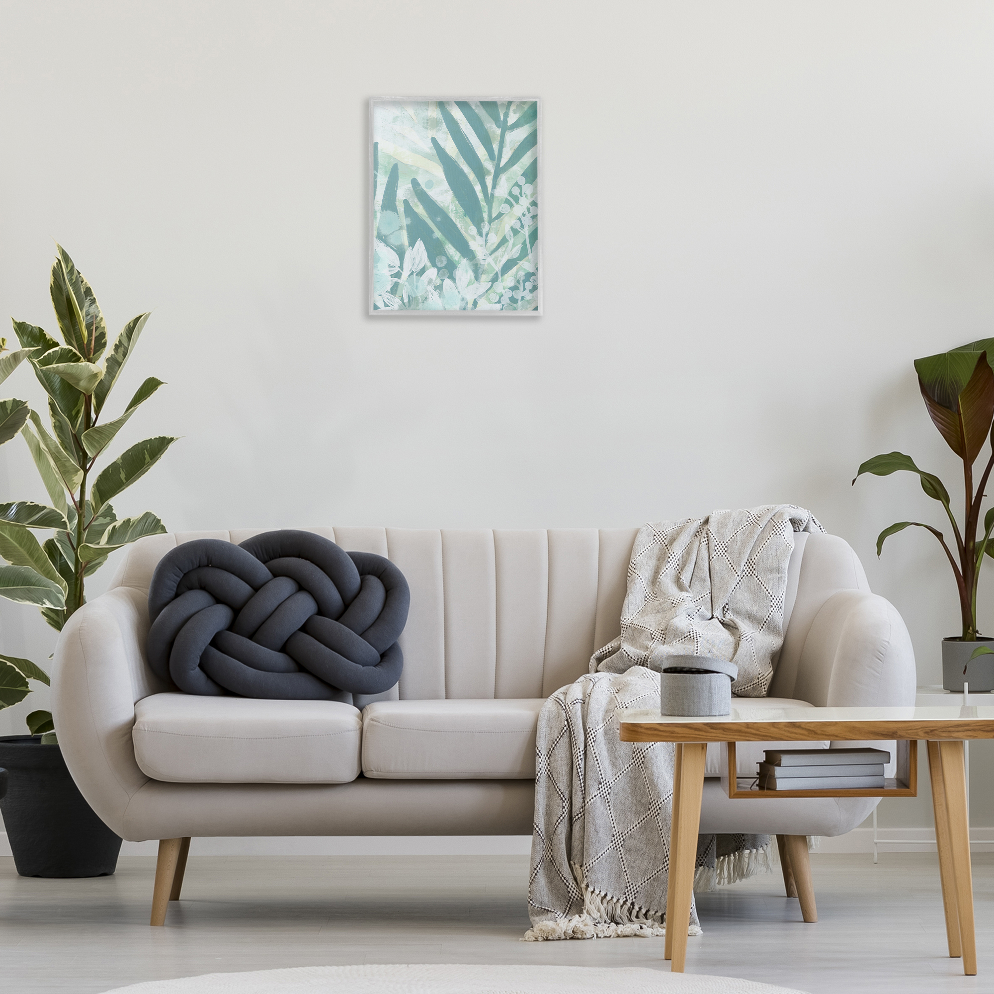 Stupell Industries Modern Splatter Palms Botanical & Floral Painting Gray Framed Art Print Wall Art, 16 x 20