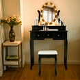 thumbnail image 1 of Gymax Coiffeuse Table de Maquillage avec 5 Tiroirs et Miroir Éclairé 12 Ampoules DEL Noir, 1 of 10