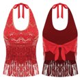 thumbnail image 3 of Kvysinly Hauts à Franges Scintillants pour Femmes Sans Manches Col Halter à Franges Débardeur à Paillettes Tenue de Fête Rouge Taille Unique, 3 of 7