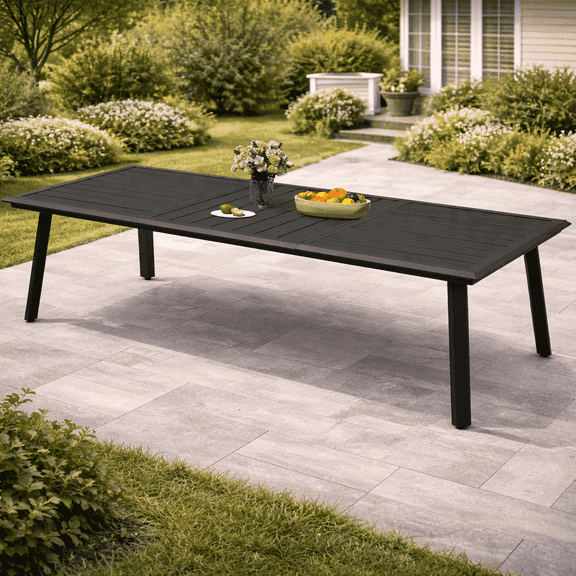 Crestlive Products 82" Outdoor Aluminum Patio Dining Table for 6-8 People with Umbrella Hole, Weather Resistant Outdoor Dining Table for Backyard, Patio, Garden, Black