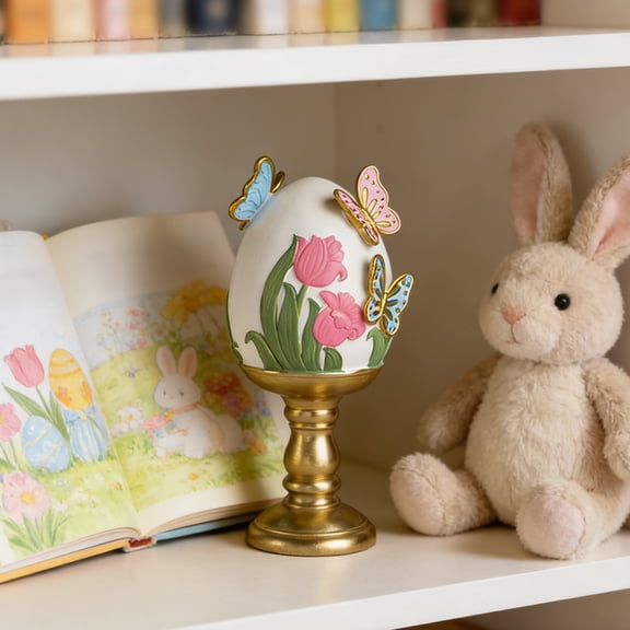 Easter Decorations Easter Eggs, 5.1in Hand-Painted Resin Easter Desktop Decoration, Suitable for Outdoor Gift Giving in Family Hotels (Pink)