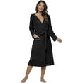 thumbnail image 6 of HEARTNICE Hooded Robe for Women, Soft Kimono Spa Knit Long Bathrobe Lightweight Blended Cotton Loungewear with 3/4 Sleeve, (Black Hooded,S), 6 of 7
