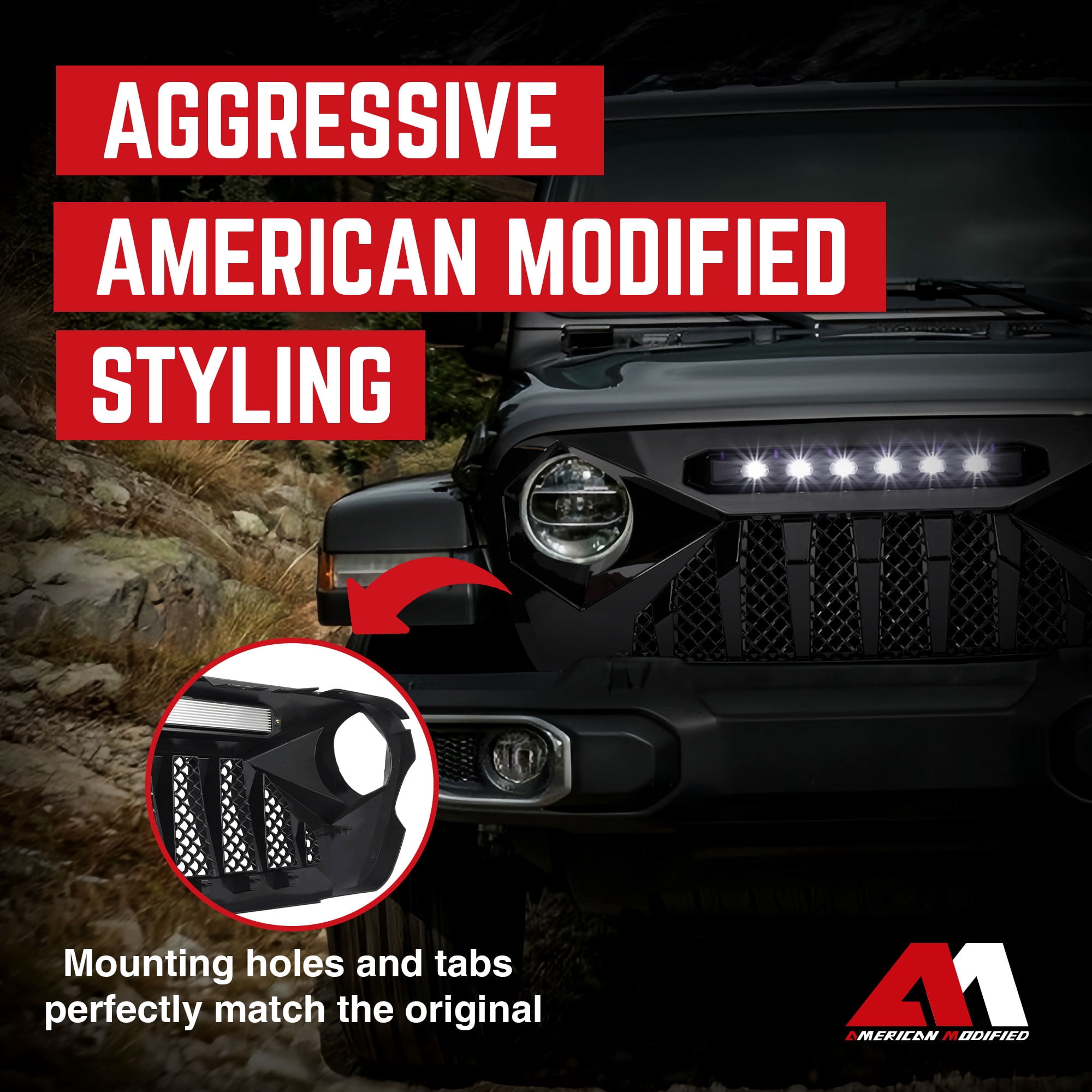 AMERICAN MODIFIED Shark Grille for 2018+ Wrangler JL & 2020+ Gladiator JT