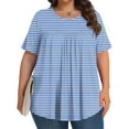 thumbnail image 1 of Jusqu'à 50 % de Rabais Horkkom Hauts à Manches Courtes pour Femmes Grande Taille Été Décontracté Tunique Plissée Hauts Imprimé à Rayures Blouses à Col Rond 2TG, 1 of 6