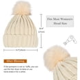 thumbnail image 6 of Muryobao Womens Winter Beanie Hat Warm Silk Satin Lined Cuffed Cable Knit Hat with Detachable Pom Ski Skull Cap Beige, 6 of 7