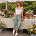 thumbnail image 5 of Petite Capri Pants Womens Wide Leg Palazzo 2026 Summer Casual Pull on High Waisted Barrel Lounge Flowy Cropped Beach Work Trousers Light Green XL, 5 of 7