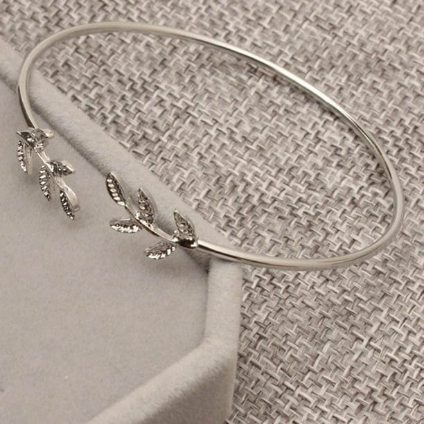 Brazalete para mujer, regalos para mujer, elegante brazalete con hojas, delicado brazalete abierto con hojas.