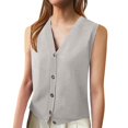 thumbnail image 4 of DuoJiaJ Womens Ribbed Sweater Vest, V Neck Button Front Sleeveless Layering Gray S, 4 of 5
