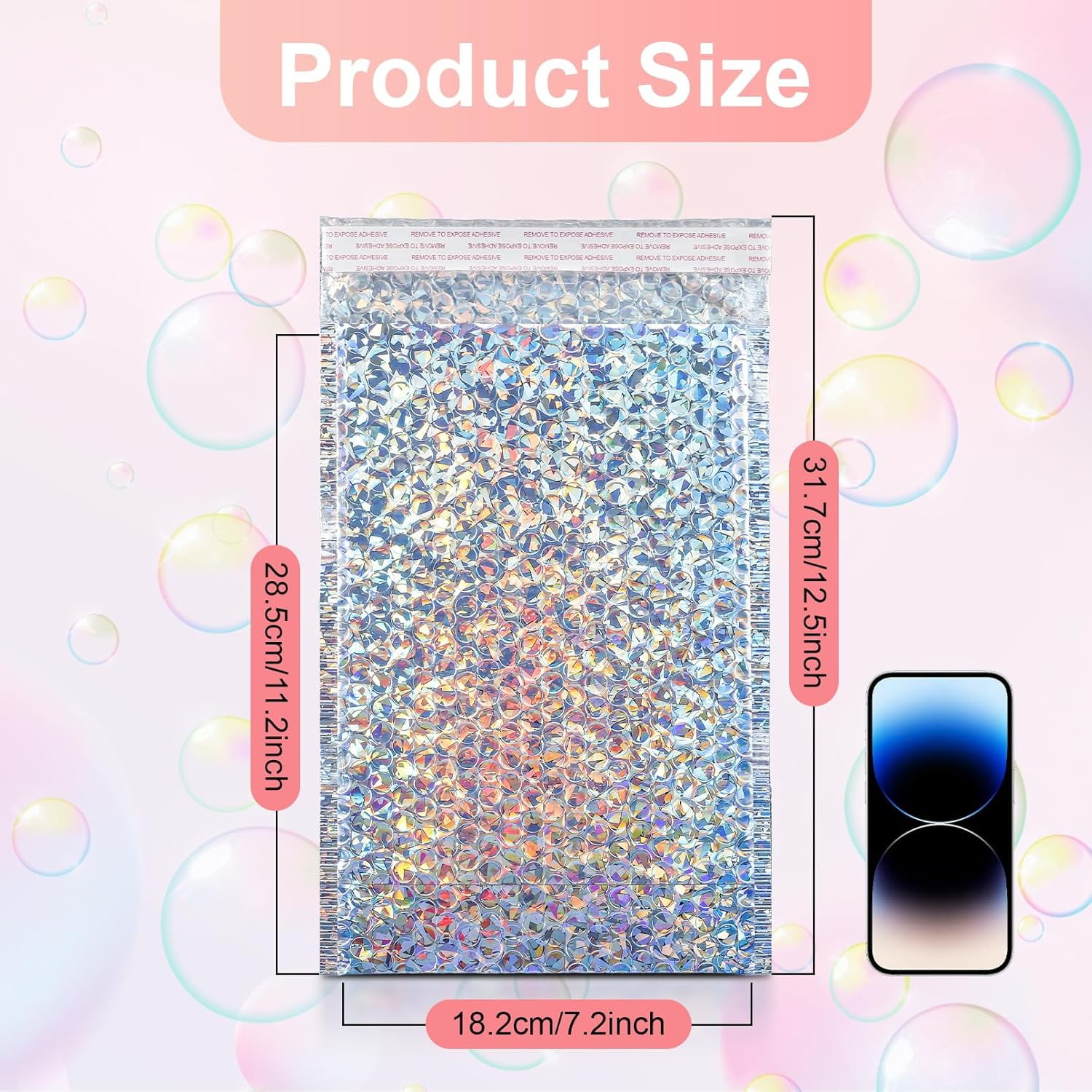 30 Pack Holographic Bubble Mailers,Metallic Mailing Envelopes Bubble Padded,Waterproof Self Sealing Poly Padded Envelope,Cushion Envelopes for Shipping Mailing Packing,11 x 7 Inch,Silver