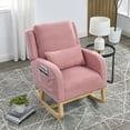 thumbnail image 3 of 27.5-Inch Wide Rocking Chair, High Back Nursery Chair with One Lumbar Pillow, 2 Side Storage Pockets, Solid Wood Legs, Modern Accent Leisure Single Sofa Rocker for Bedroom, Living Room, Office, Pink, 3 of 9