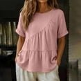 thumbnail image 4 of Zedker Womens Puff Sleeve Babydoll Tops Summer Flowy Pleated Cotton T-Shirts Casual Loose Fit Cute Blouse Pink L, 4 of 9