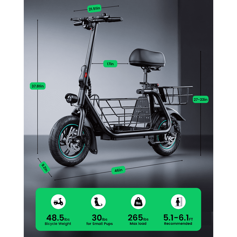 MIHOVER 19MPH Foldable 550W Electric Scooter with Seat for Adult