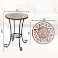 thumbnail image 2 of Round Mosaic Side Table with Storage Shelf, Outdoor End Table with Black Metal Frame, Patio Accent Table for Garden, Porch, Balcony & Living Room, 2 of 8