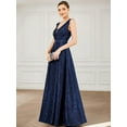 thumbnail image 5 of Satin A-line V Neck Maxi Empire Waist Ruched Elegant Evening Dress, 5 of 5