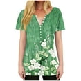 thumbnail image 2 of Yuwull Summer Tops For Women Going Out Tops Women'S Fashion Printed Short Sleeve Button Round-Neck And V-Neck Top Blouse Ladies Tops And Blouses On ClearanceXL, 2 of 8
