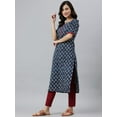 thumbnail image 3 of Janasya Indian Round Neck Half Sleeve Floral Print Blue Rayon Kurta For Women, 3 of 5