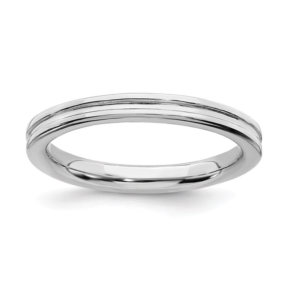 925 Sterling Silver Stackable Expressions Rhodium Grooved Ring S:10