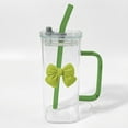 thumbnail image 6 of Stylish 13.5oz Glass Tumbler with Handle, Lid, and Straw, Featuring Removable Bow Decoration for Iced Beverages, Chilled Water, and Refreshing Drinks Green, 6 of 7