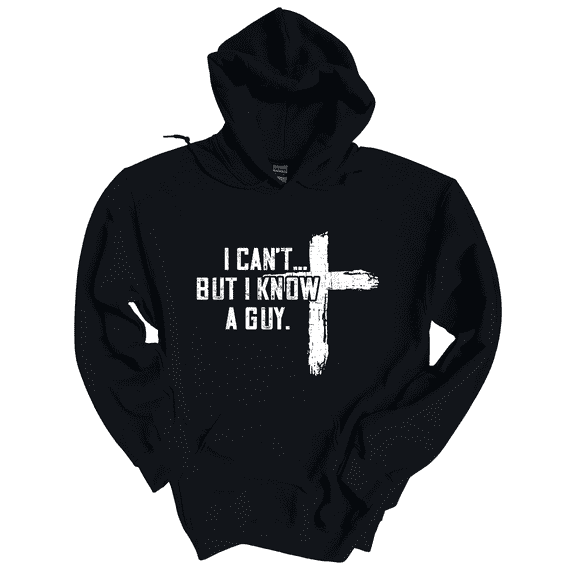 Trenz Shirt Company I Can't But I Know A Guy Cross Mens Christian Long-Sleeve Hoodie-Black-medium