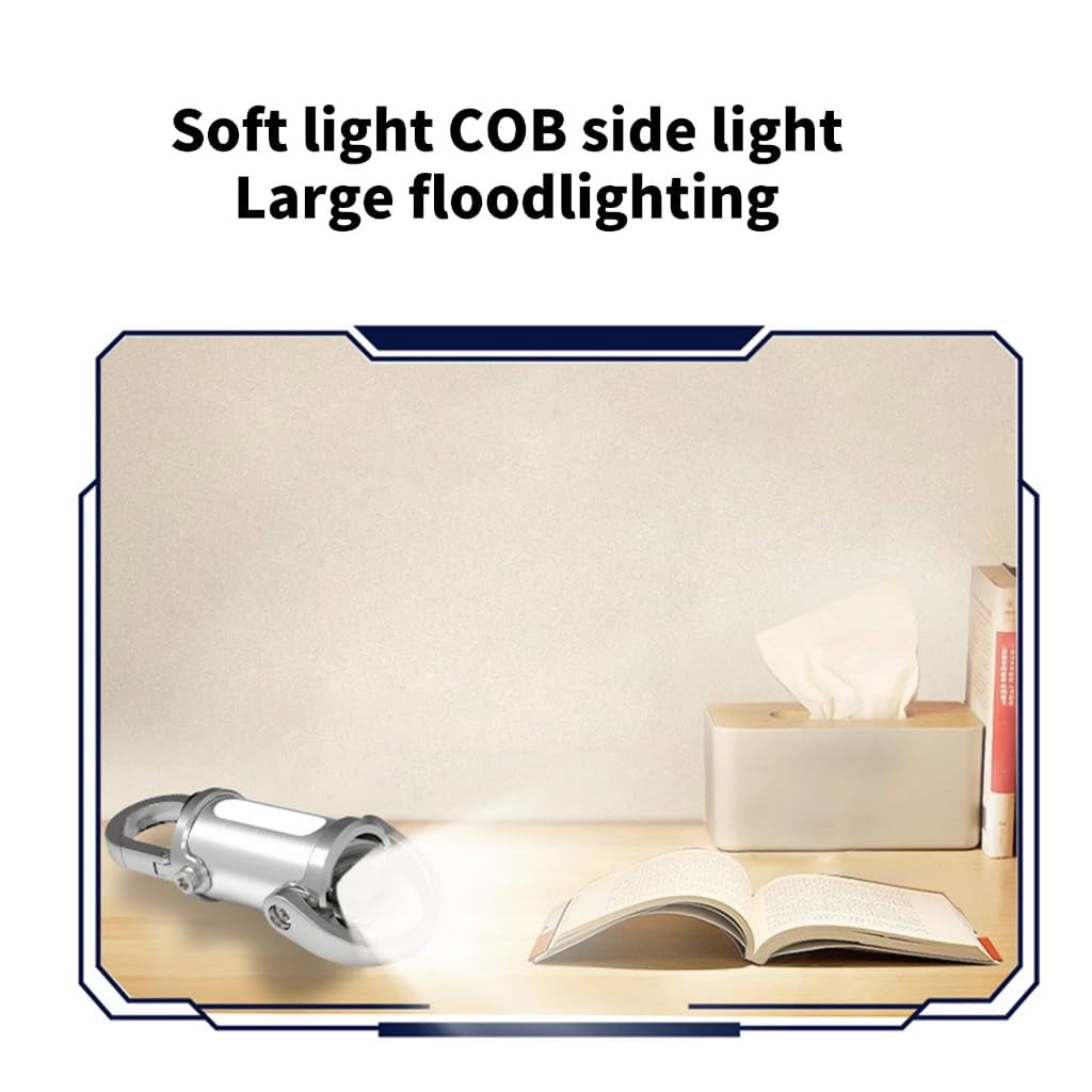 3-in-1 Keychain Flashlight Rechargeable 500/1200 Lumens EDC Tool with Red/Blue Strobe Emergency Phone Charger IPX7 Waterproof Portable Light for Outdoor Camping Hiking and Survival Gear
